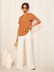 Friends Like These Red V Neck Roll Sleeve Button Blouse - Image 3 of 4