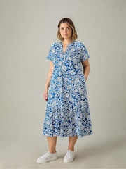 Live Unlimited Blue Curve Ditsy Jersey Cap Sleeve Dress - Image 1 of 5