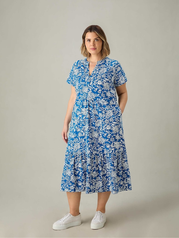 Live Unlimited Blue Curve Ditsy Jersey Cap Sleeve Dress - Image 1 of 5