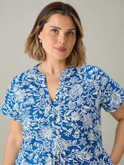 Live Unlimited Blue Curve Ditsy Jersey Cap Sleeve Dress - Image 2 of 5