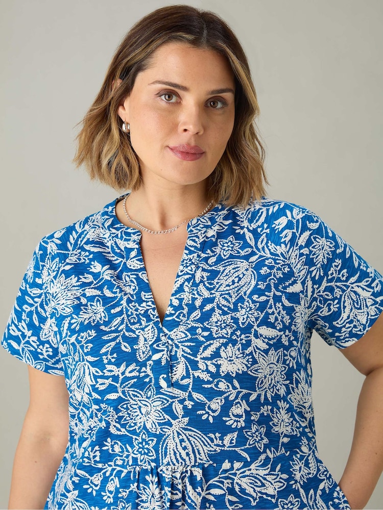 Live Unlimited Blue Curve Ditsy Jersey Cap Sleeve Dress - Image 2 of 5