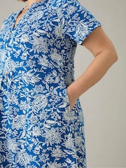 Live Unlimited Blue Curve Ditsy Jersey Cap Sleeve Dress - Image 3 of 5