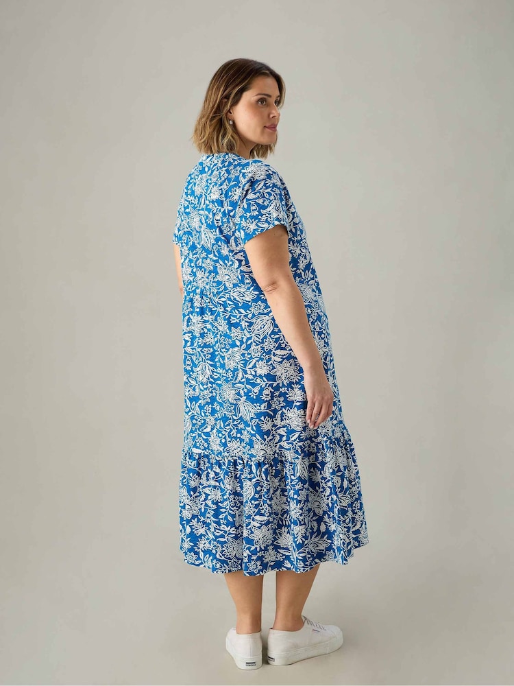 Live Unlimited Blue Curve Ditsy Jersey Cap Sleeve Dress - Image 5 of 5