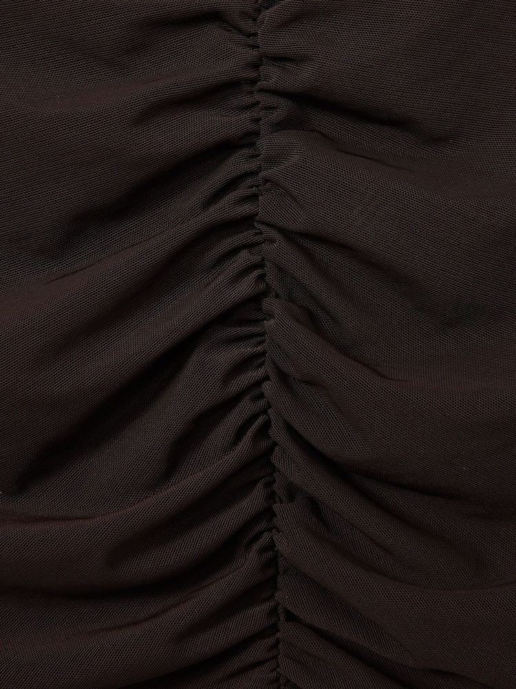 Reiss Chocolate Lyra Mesh Ruched Midi Dress - Image 6 of 6