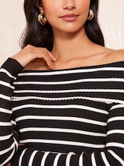 Friends Like These Black Stripe Off The Shoulder Rib Jumper - Image 3 of 4