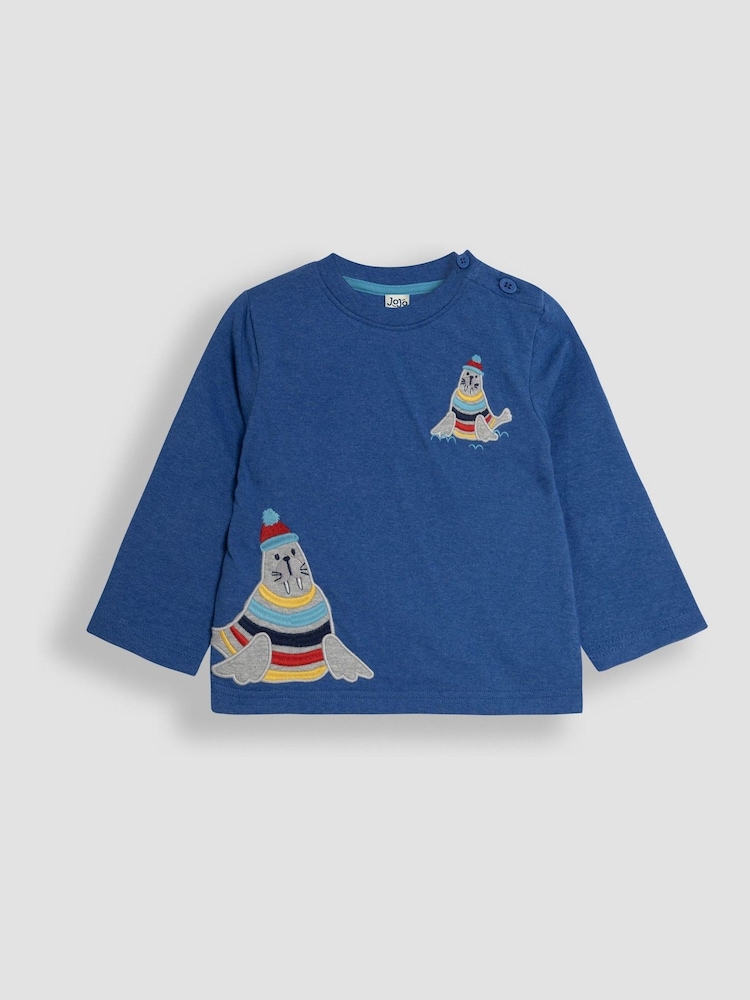JoJo Maman Bébé Toffee Walrus Appliqué Pocket Top - Image 1 of 4