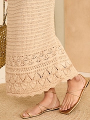 Love & Roses Metallic Ivory White Crochet Knitted Midi Skirt - Image 4 of 4