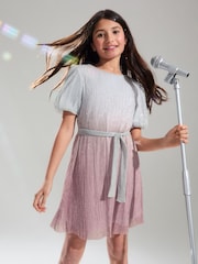 Lipsy Silver/ Pink Ombre Metallic Plisse Dress (5-16yrs) - Image 1 of 4