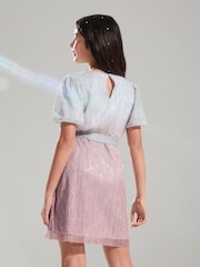 Lipsy Silver/ Pink Ombre Metallic Plisse Dress (5-16yrs) - Image 4 of 4