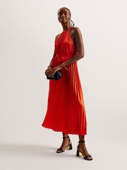 Красный - Плиссированное платье миди-халтер Ted Baker Melike - Image 1 of 5