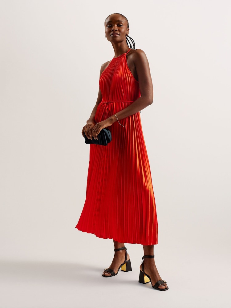 Красный - Плиссированное платье миди-халтер Ted Baker Melike - Image 1 of 5