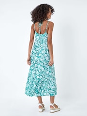 Dusk Blue Floral Strappy Cross Over Midi Dress - Image 2 of 5