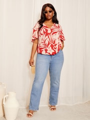 Friends Like These Red Short Sleeve Wrap Blouse - Image 3 of 4