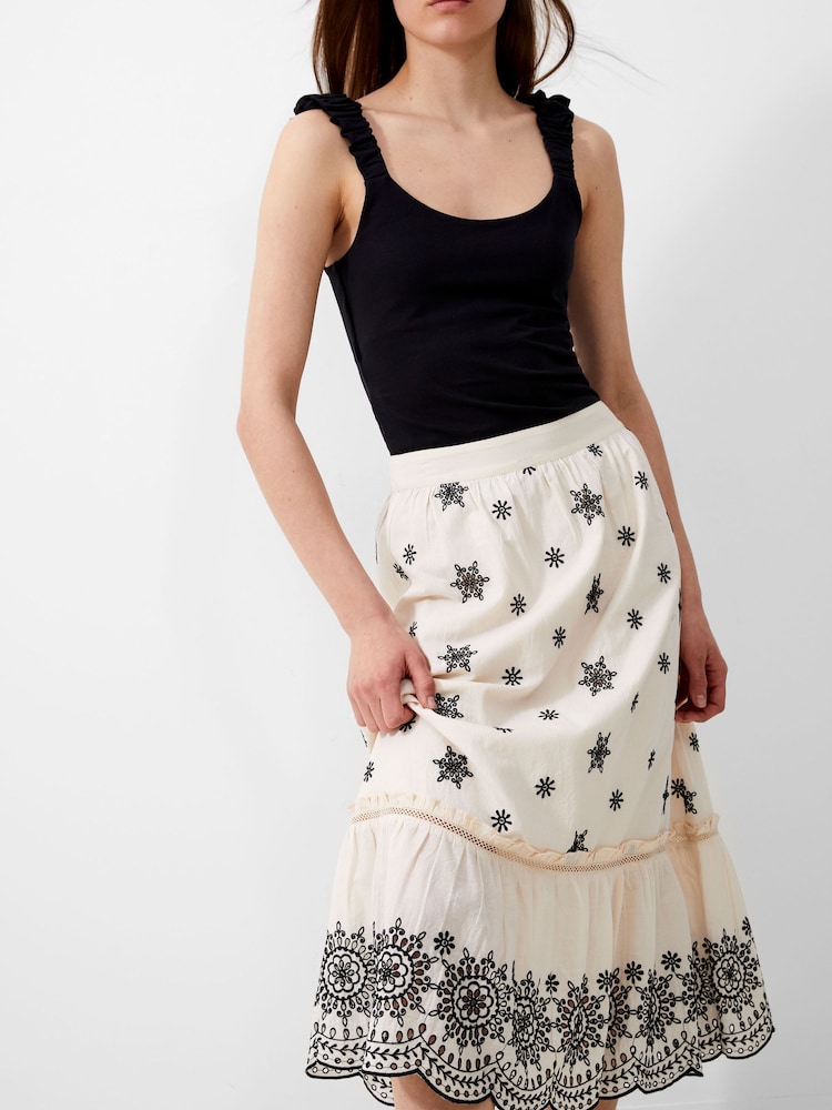 French Connection White 100% Cotton Embroidered Felicity Skirt - Image 3 of 4