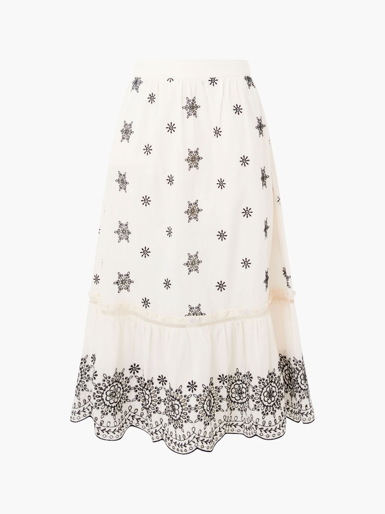 French Connection White 100% Cotton Embroidered Felicity Skirt - Image 4 of 4