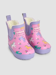 JoJo Maman Bébé Pink Unicorn Cosy Lined Fox Print Ankle Wellies - Image 1 of 4