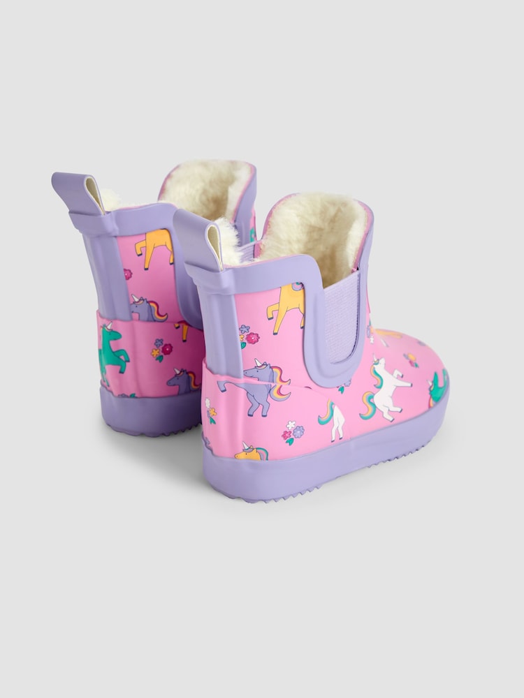 JoJo Maman Bébé Pink Unicorn Cosy Lined Fox Print Ankle Wellies - Image 2 of 4