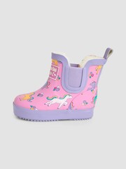 JoJo Maman Bébé Pink Unicorn Cosy Lined Fox Print Ankle Wellies - Image 3 of 4