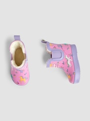 JoJo Maman Bébé Pink Unicorn Cosy Lined Fox Print Ankle Wellies - Image 4 of 4