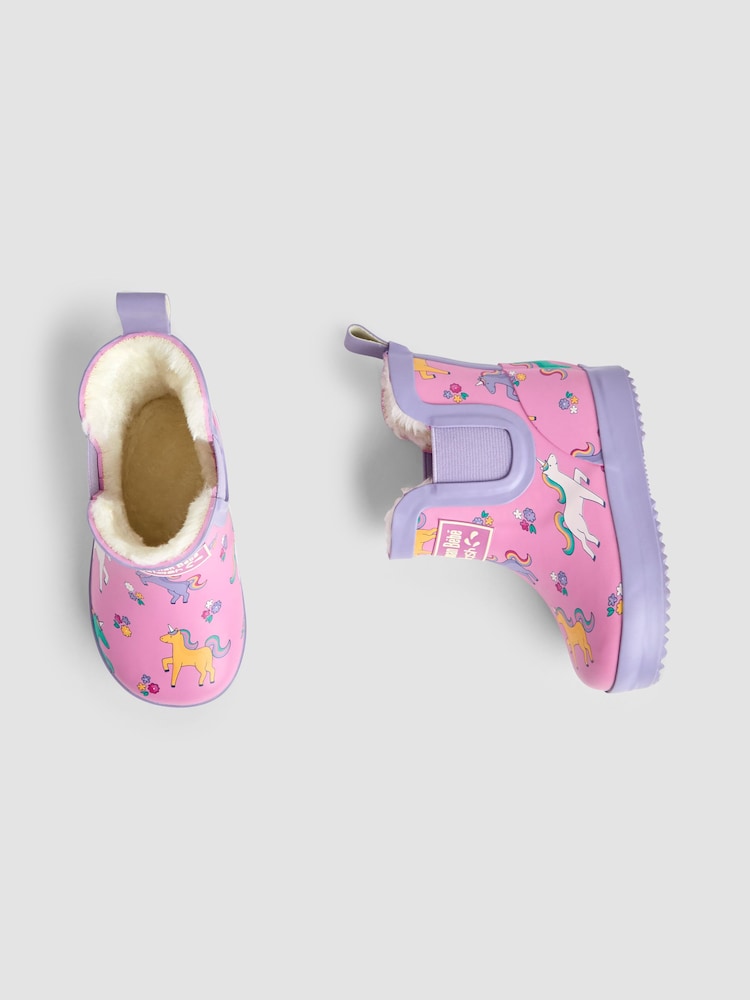 JoJo Maman Bébé Pink Unicorn Cosy Lined Fox Print Ankle Wellies - Image 4 of 4