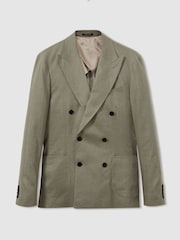 Reiss Light Sage Green Halgas Linen Double Breasted Blazer - Image 2 of 7
