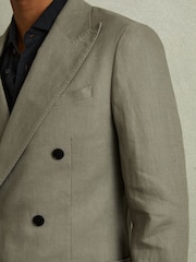 Reiss Light Sage Green Halgas Linen Double Breasted Blazer - Image 3 of 7