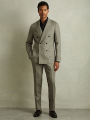 Reiss Light Sage Green Halgas Linen Double Breasted Blazer - Image 4 of 7