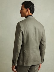 Reiss Light Sage Green Halgas Linen Double Breasted Blazer - Image 5 of 7