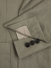 Reiss Light Sage Green Halgas Linen Double Breasted Blazer - Image 7 of 7