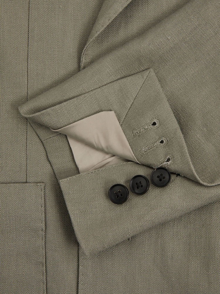 Reiss Light Sage Green Halgas Linen Double Breasted Blazer - Image 7 of 7