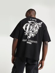 River Island Black Short Sleeve Regular Fit Atre Saint T-Shirt - Image 1 of 4