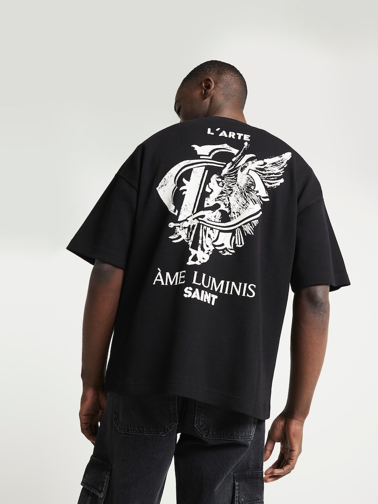 River Island Black Short Sleeve Regular Fit Atre Saint T-Shirt - Image 1 of 4