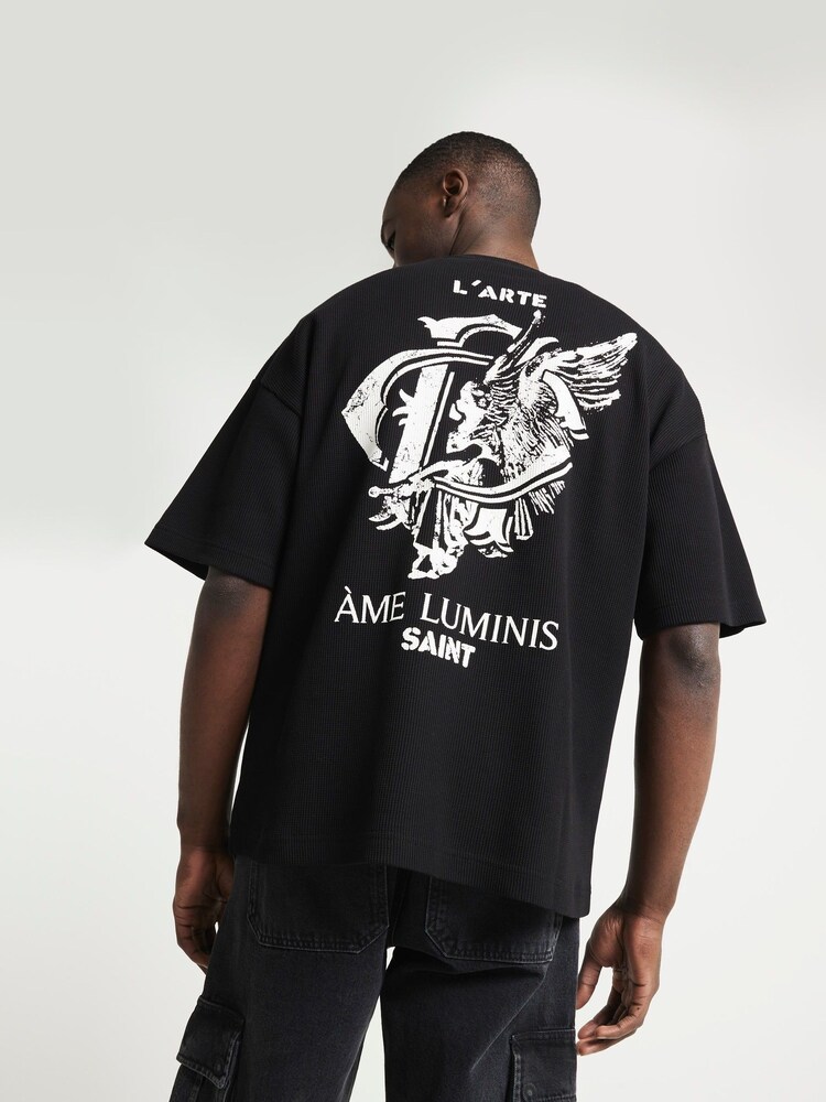 River Island Black Short Sleeve Regular Fit Atre Saint T-Shirt - Image 1 of 4 River Island Black Short Sleeve Regular Fit Atre Saint T-Shirt - Image 1 of 4