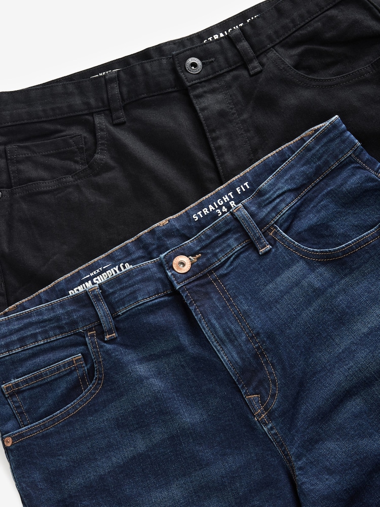 Bleu Mid/Noir Solid - Paquet 2 - Straight Fit Classic Jeans extensibles - Image 11 of 13