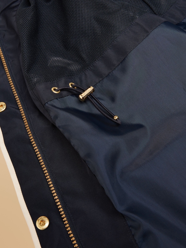 Joules Holt Navy Blue Waterproof Packable Raincoat with Hood - Image 10 of 11