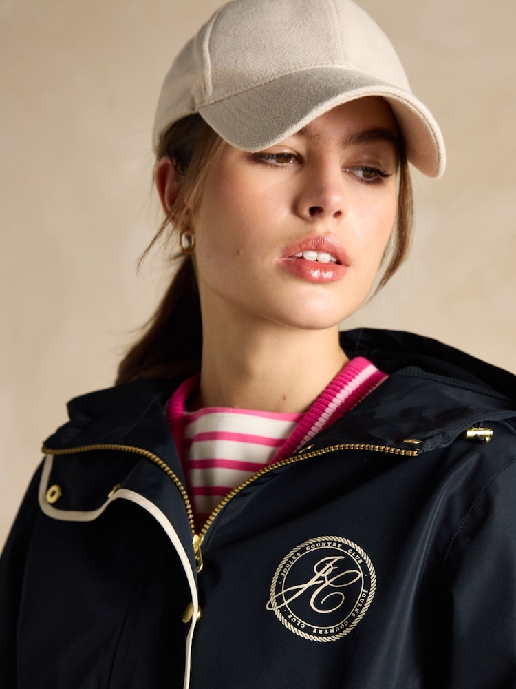 Joules Holt Navy Blue Waterproof Packable Raincoat with Hood - Image 6 of 11