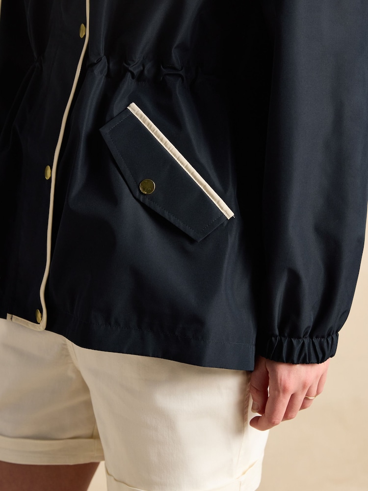 Joules Holt Navy Blue Waterproof Packable Raincoat with Hood - Image 7 of 11