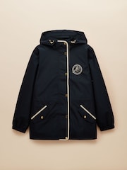 Joules Holt Navy Blue Waterproof Packable Raincoat with Hood - Image 8 of 11
