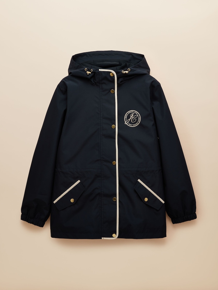 Joules Holt Navy Blue Waterproof Packable Raincoat with Hood - Image 8 of 11