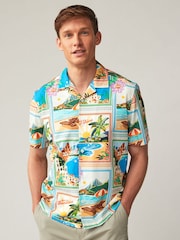 Multi Printed Short Sleeve Shirt with Cuban Collar - Image 1 of 6