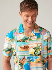 Multi Printed Short Sleeve Shirt with Cuban Collar - Image 3 of 6
