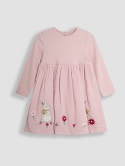 JoJo Maman Bébé Pink Bunny Applique Rib Cheesecloth Dress - Image 1 of 3