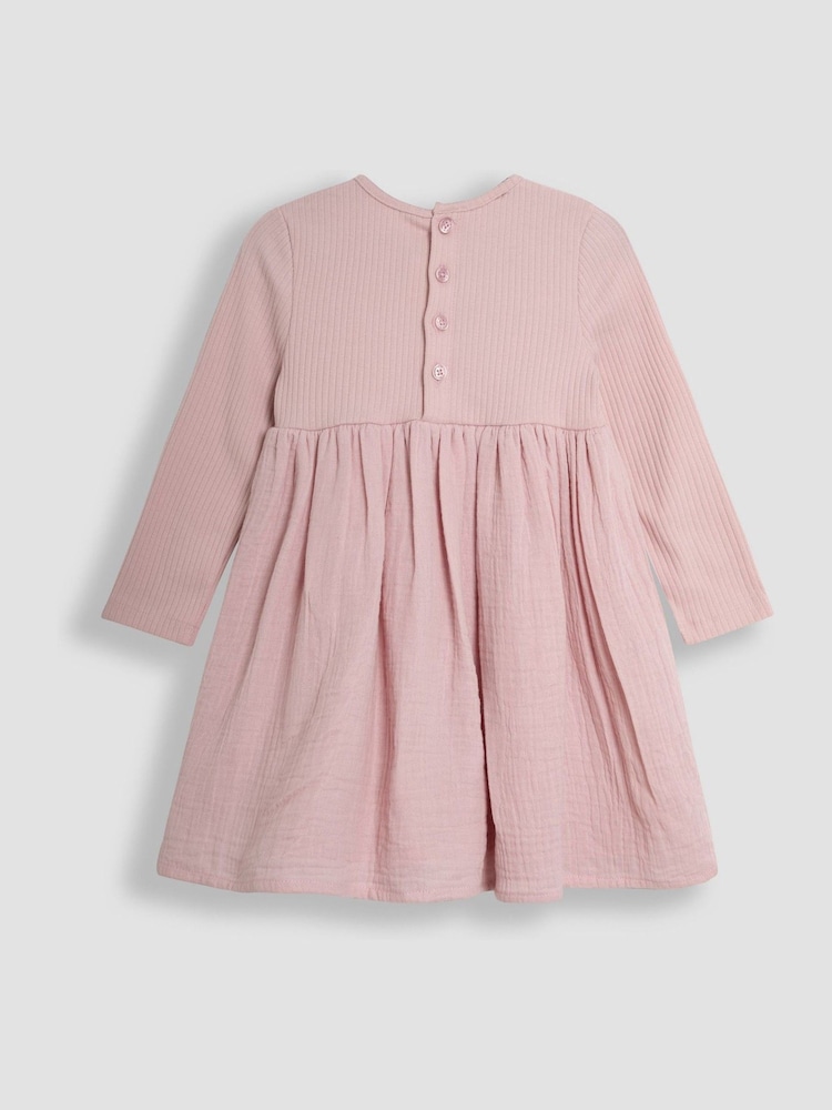 JoJo Maman Bébé Pink Bunny Applique Rib Cheesecloth Dress - Image 2 of 3