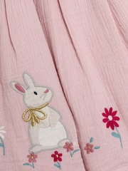 JoJo Maman Bébé Pink Bunny Applique Rib Cheesecloth Dress - Image 3 of 3