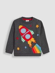 JoJo Maman Bébé Charcoal Rocket Appliqué Sweatshirt - Image 1 of 4