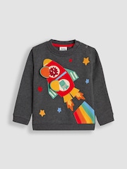 JoJo Maman Bébé Charcoal Rocket Appliqué Sweatshirt - Image 3 of 4