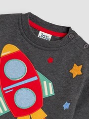 JoJo Maman Bébé Charcoal Rocket Appliqué Sweatshirt - Image 4 of 4