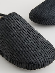 Black Corduroy Borg Lined Mule Slippers - Image 3 of 6