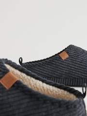 Black Corduroy Borg Lined Mule Slippers - Image 5 of 6