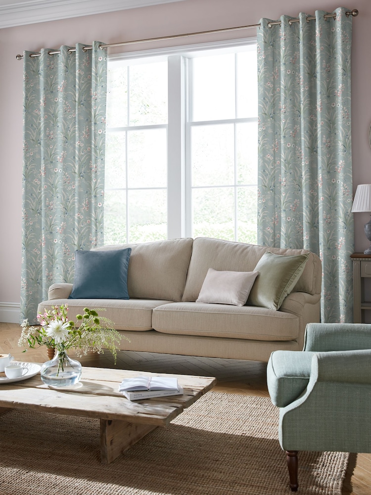 Laura Ashley Dark Duck Egg Blue Mosedale Posy Made to Measure 100% Cotton Curtains - Image 2 of 6
